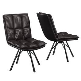 Bestier - Office Chairs Set of 2, Modern Armless PU Leather Chairs with Metal Legs for Home Office and Dining Room - Black