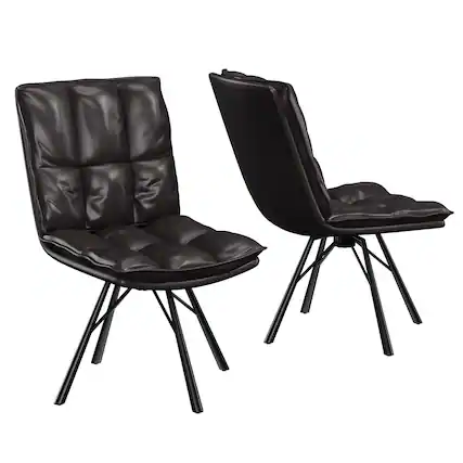 Front. Bestier - Office Chairs Set of 2, Modern Armless PU Leather Chairs with Metal Legs for Home Office and Dining Room - Black.