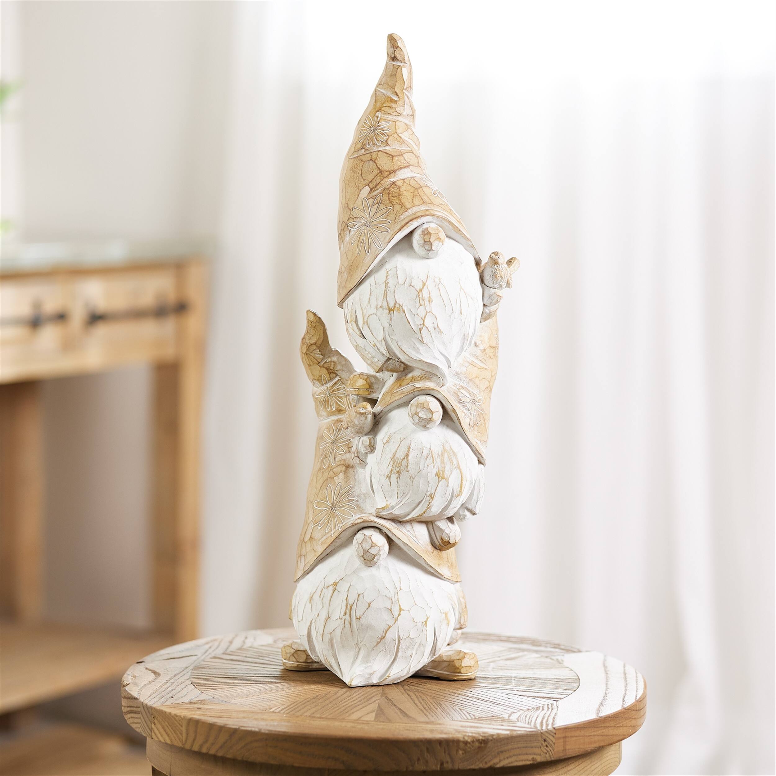 Angle. BreeBe - Carved Spring Gnome Stack 23"H - White.