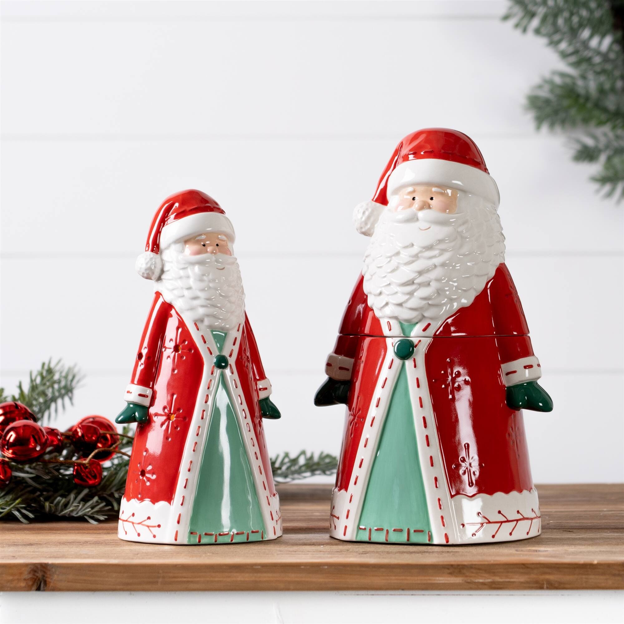 Back. BreeBe - Ceramic Santa Tea Light Holder 10.25"H - Green, White.