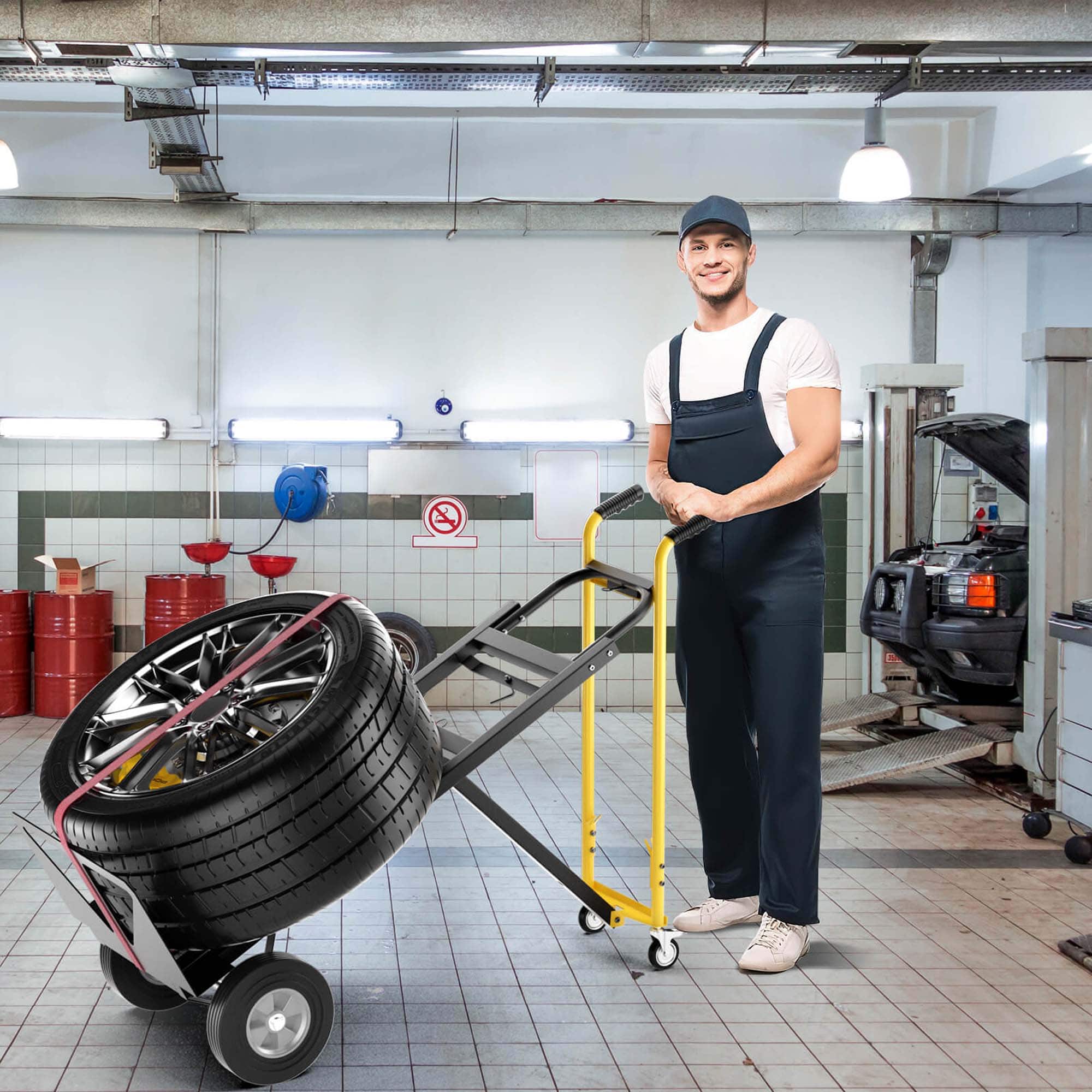 Alt View 13. Costway - 3-in-1 Convertible Hand Truck with 4 Rubber Wheels 1000 lbs Max Load Capacity - Black/Yellow.