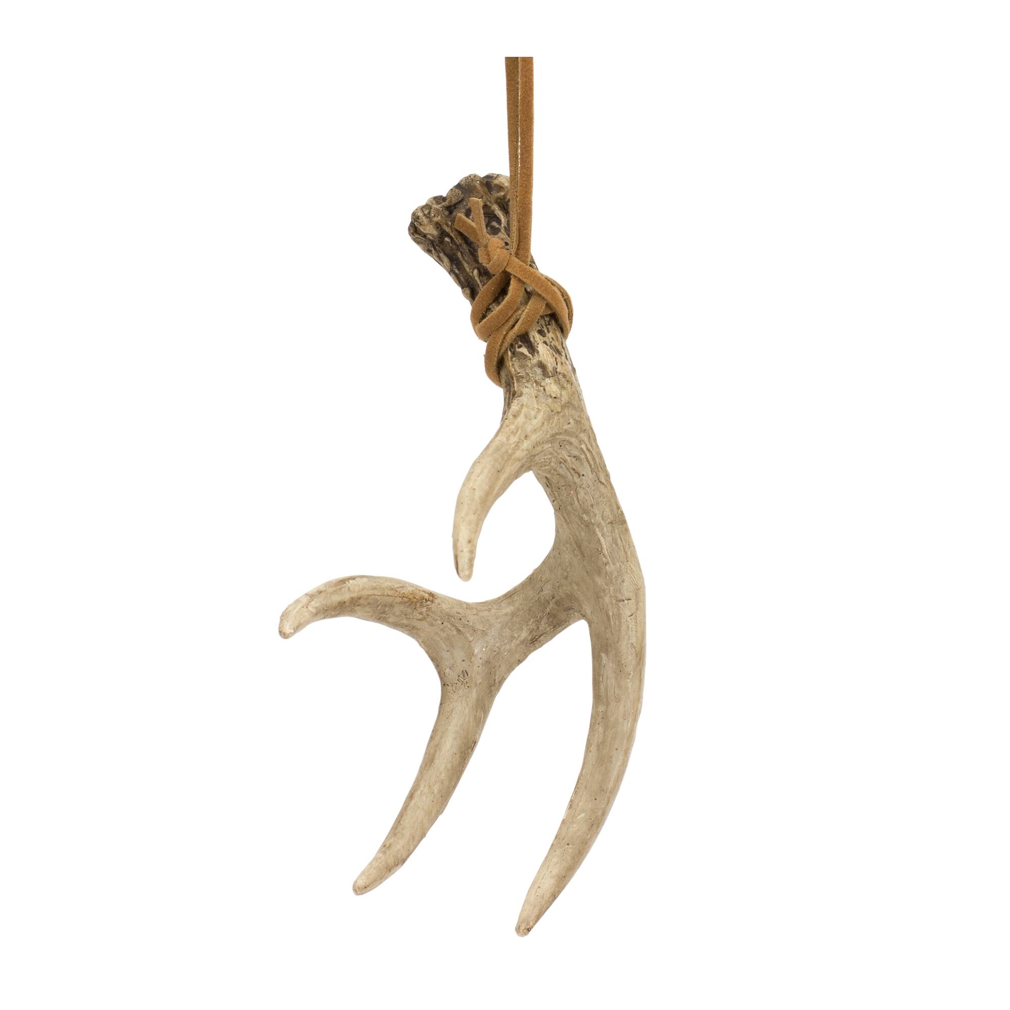 Left. BreeBe - Rustic Deer Antler Hanging Ornament with Rope Tie (Set of 12) - Brown.