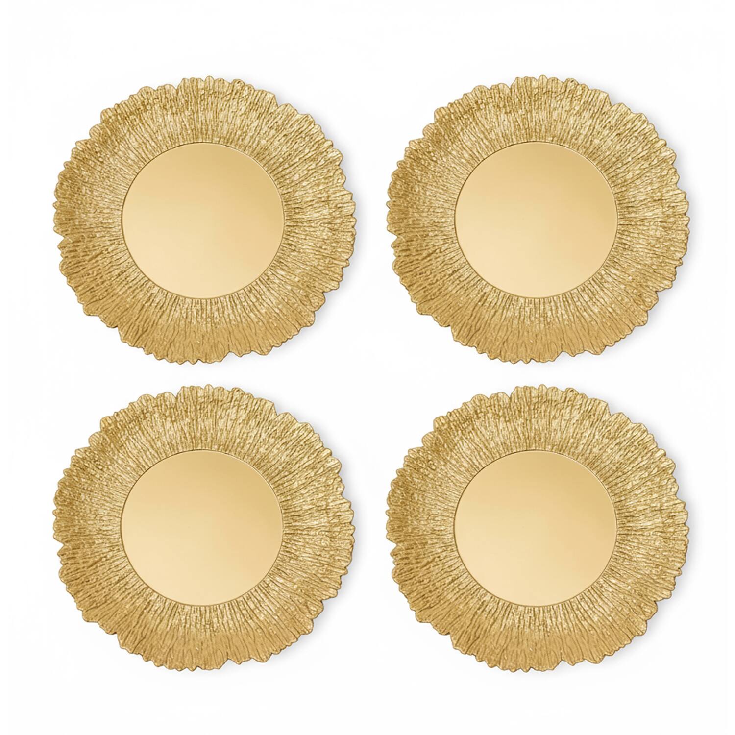Angle. American Atelier - Helia Gold Plated Set of 4 Charger Plates 13"D - Gold.