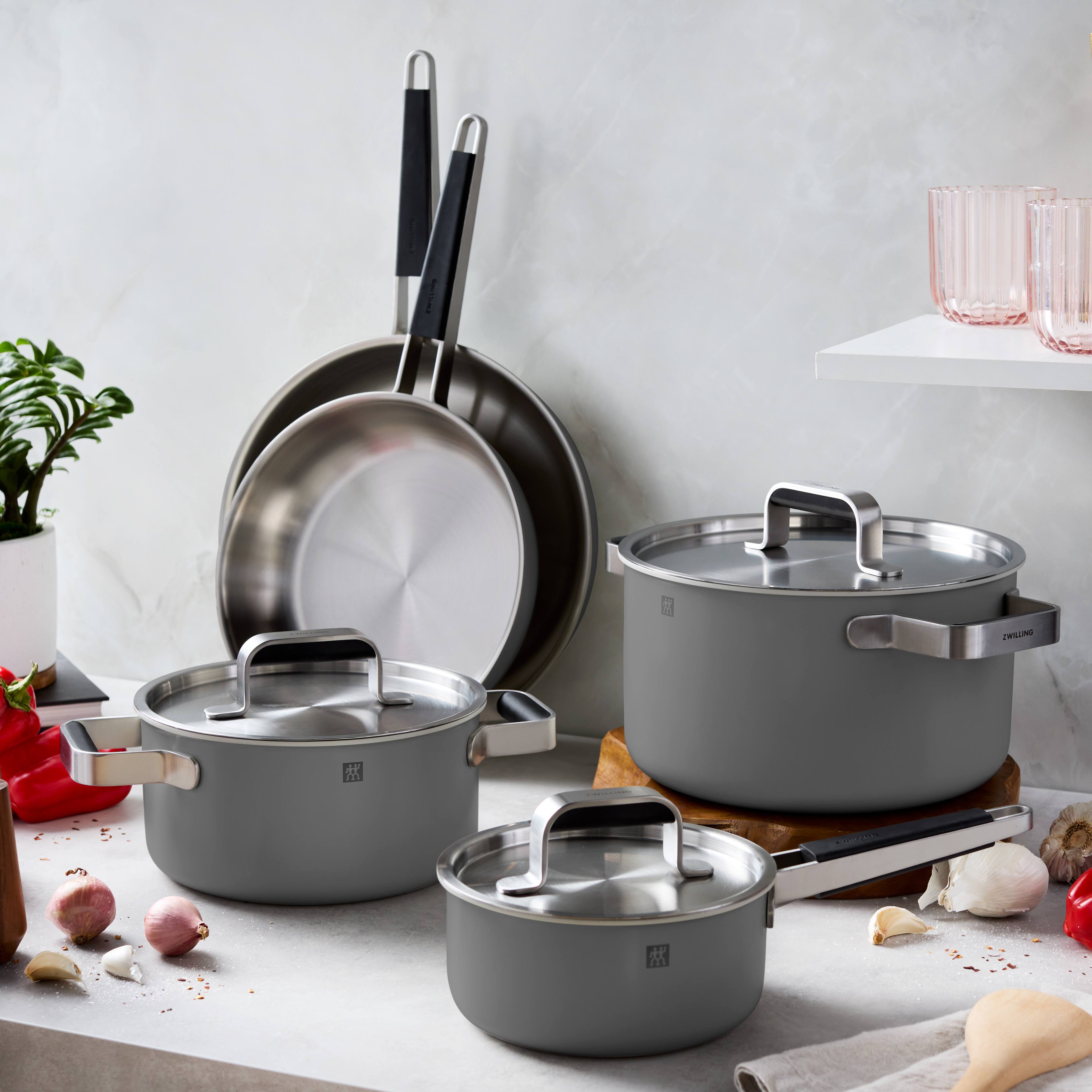 Alt View 2. ZWILLING - ZWILLING Pure 8-pc Stainless Steel Cookware Set, Grey - Grey.