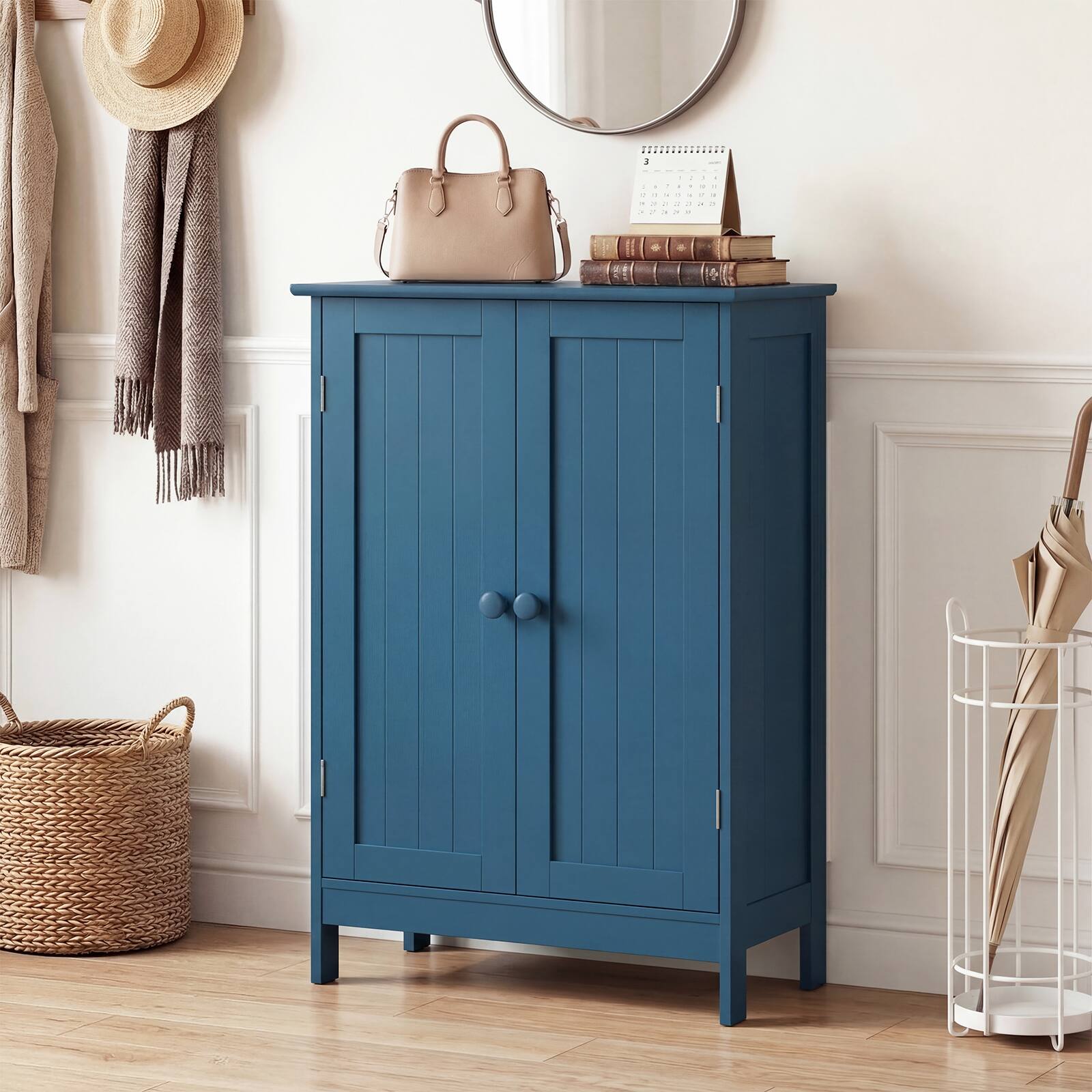 Alt View 1. Gymax - Gymax Bathroom Cabinet Wooden Storage Cabinet w/ 2 Doors & 3-Level Adjustable Shelf - Blue.