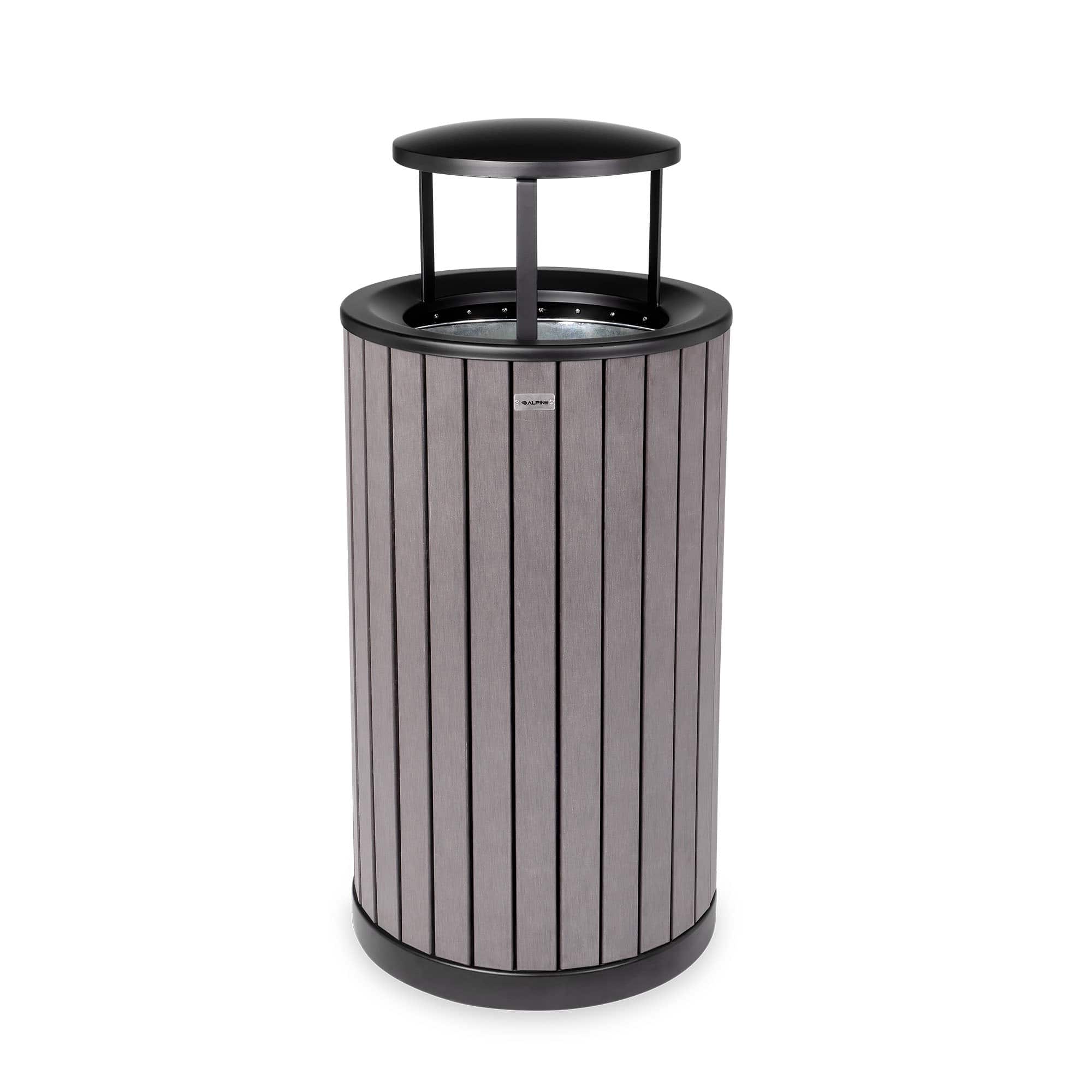 Alpine Industries - 32 Gallon Outdoor Trash Can with Slatted Panels and Rain Bonnet Lid - Gray