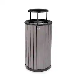 Alpine Industries - 32 Gallon Outdoor Trash Can with Slatted Panels and Rain Bonnet Lid - Gray
