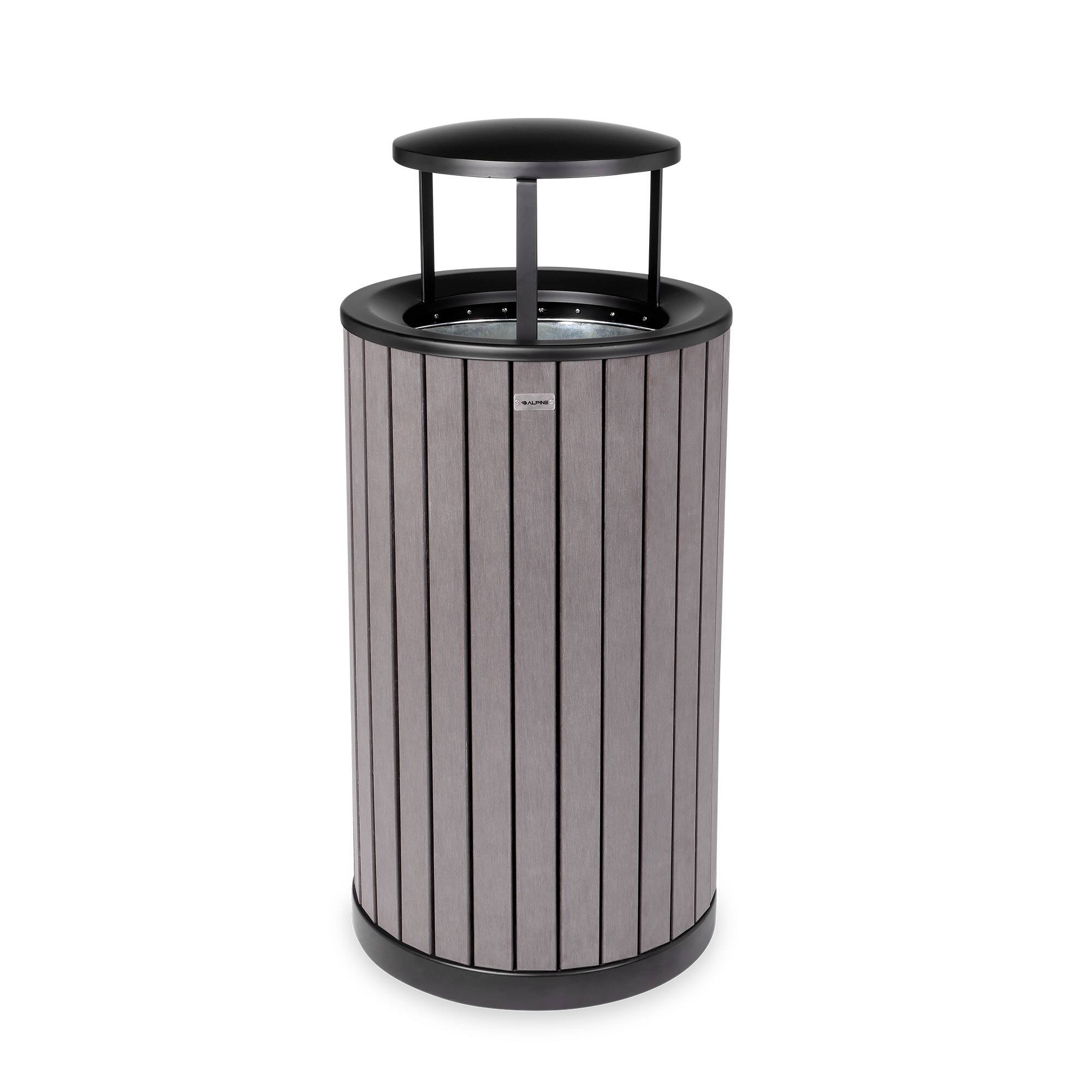 Front. Alpine Industries - 32 Gallon Outdoor Trash Can with Slatted Panels and Rain Bonnet Lid - Gray.