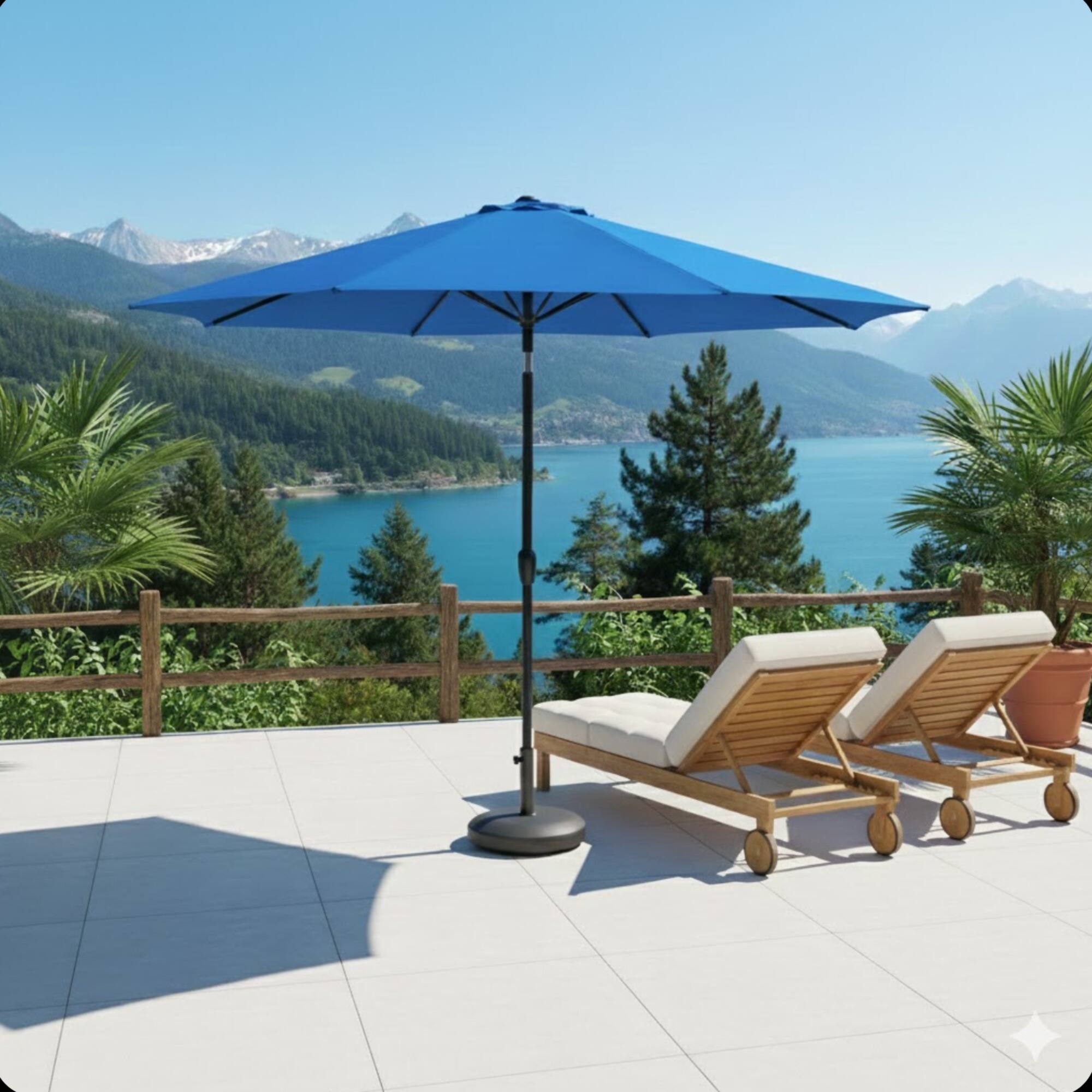 Left. Mondawe - 11 Feet Market Patio Umbrella with Crank Lift ,Tilt and UV-Resistant Canopy - Blue.