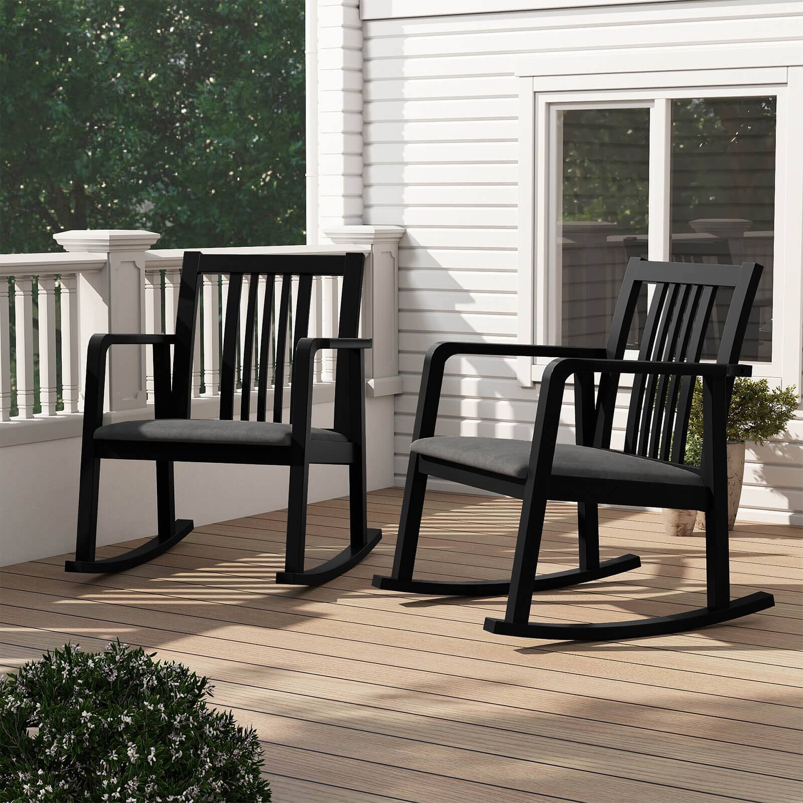 Alt View 1. Costway - Costway 2 PCS Rocking Chair with Cushioned Seat, Slatted Back & Curved Armrests for Bedroom - Black + Gray.