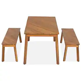 Whisen - 3-Piece Solid Acacia Wood Dining Set with Table and Two Benches for Patio, Porch & Garden - Natural