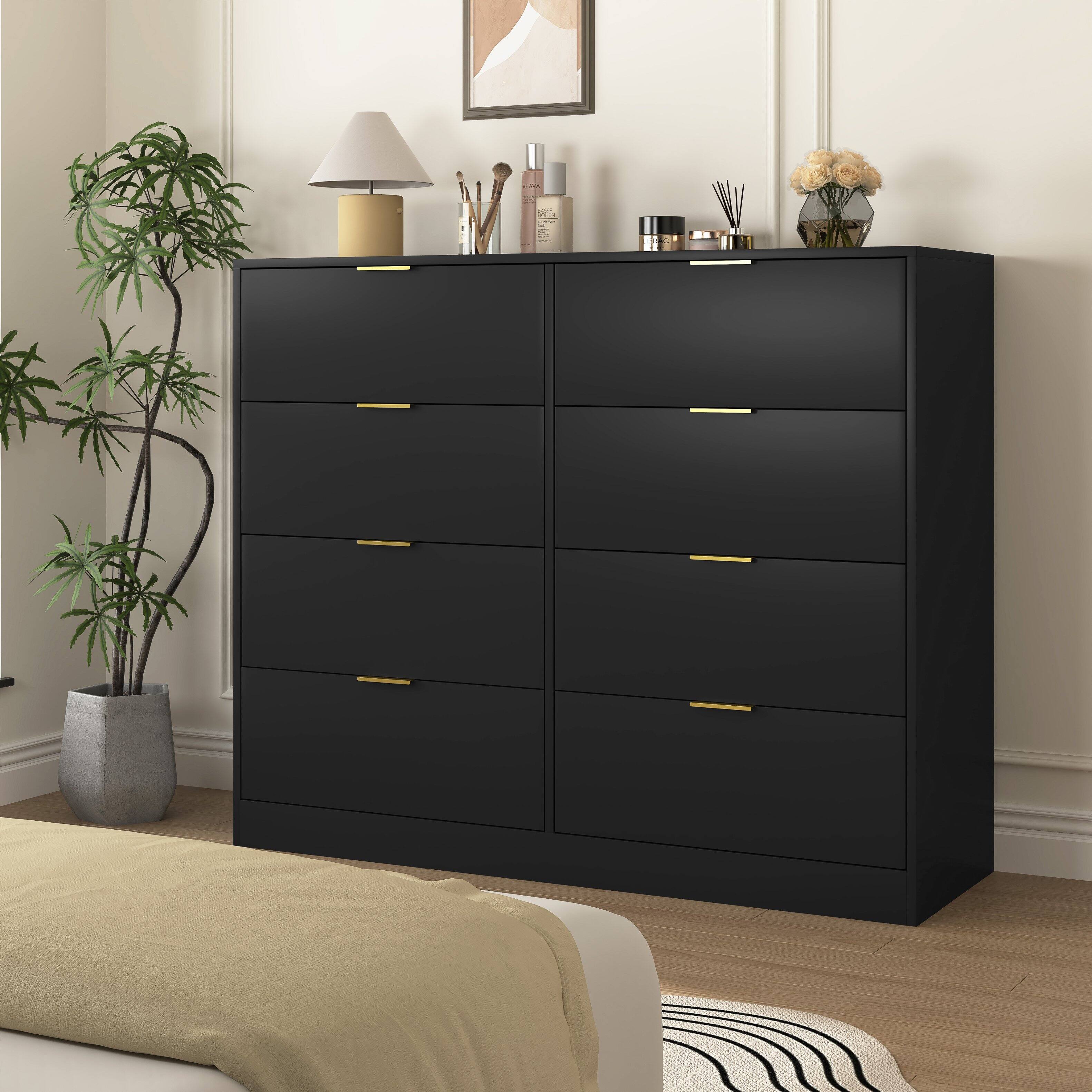 Left. Z-Edge - 8 Drawer Dresser for Bedroom, Modern Chest of Drawers, Wood Storage Double Dresser with Deep Drawers for Living Room - Black.