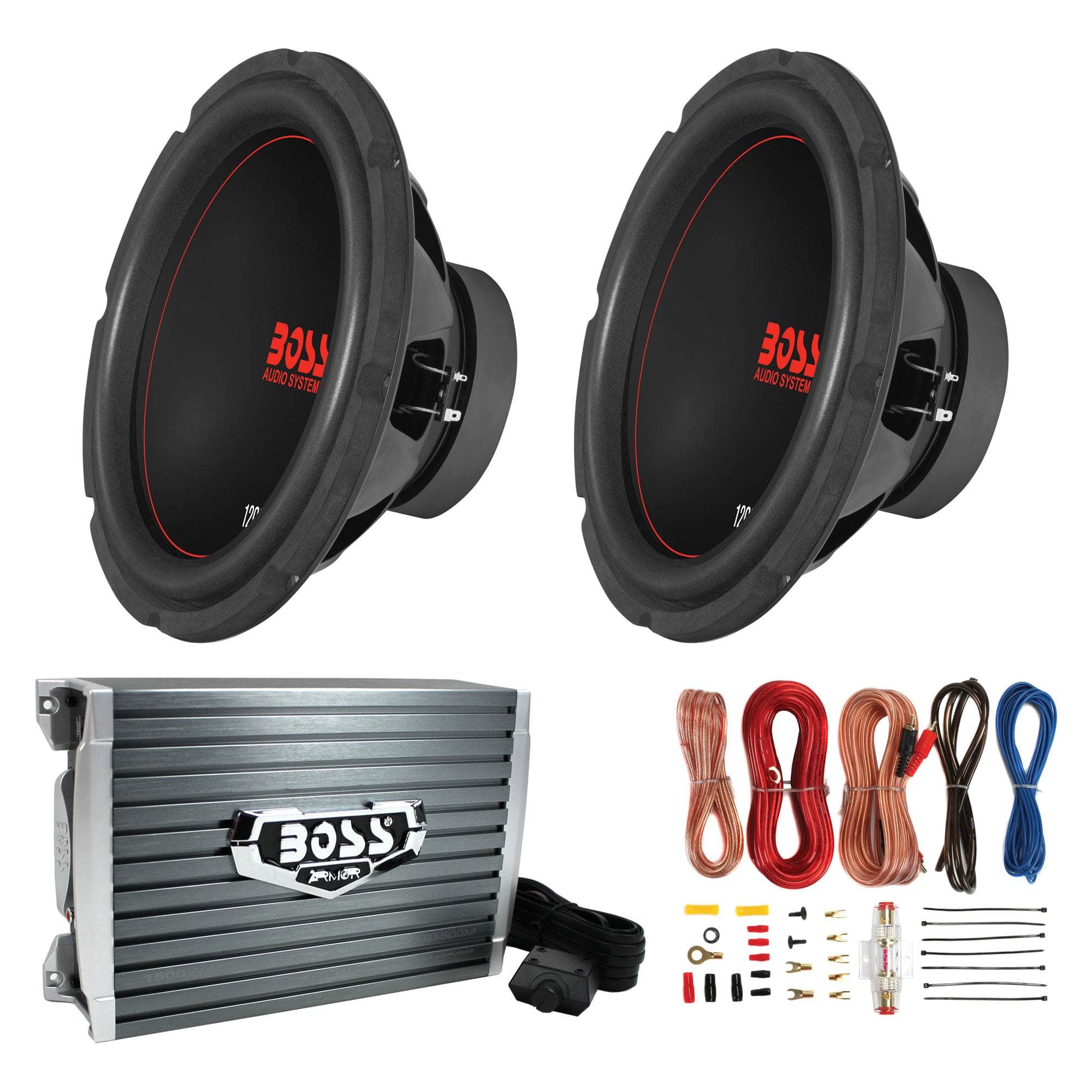 Boss - Chaos Exxtreme 12" 1200W DVC 4 Ohm Subwoofer (Pair) w/ Amplifier & Wiring - Black