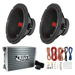 Boss - Chaos Exxtreme 12" 1200W DVC 4 Ohm Subwoofer (Pair) w/ Amplifier & Wiring - Black