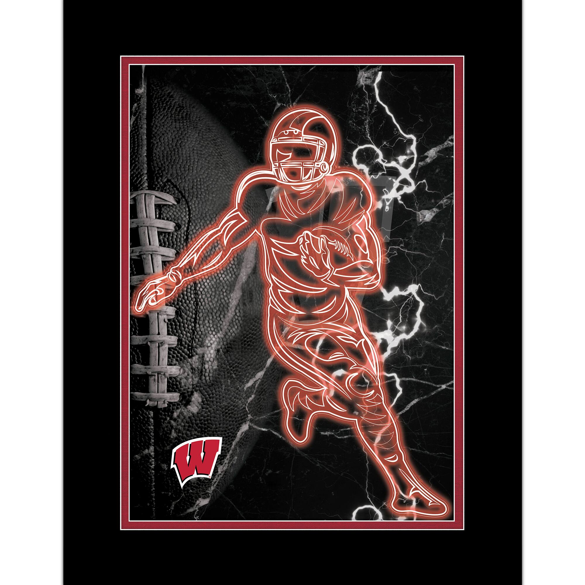 Black Wisconsin Badgers 12'' x 16'' Framed Neon Player Print