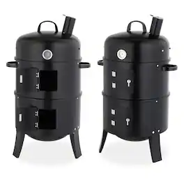 Winado - 32in 3-in-1 Vertical Charcoal Smoker 2-Layer Charcoal Grill with Thermometer, Chimney for Outdoor Camping Party Cooking - Black