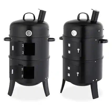 Front. Winado - 32in 3-in-1 Vertical Charcoal Smoker 2-Layer Charcoal Grill with Thermometer, Chimney for Outdoor Camping Party Cooking - Black.
