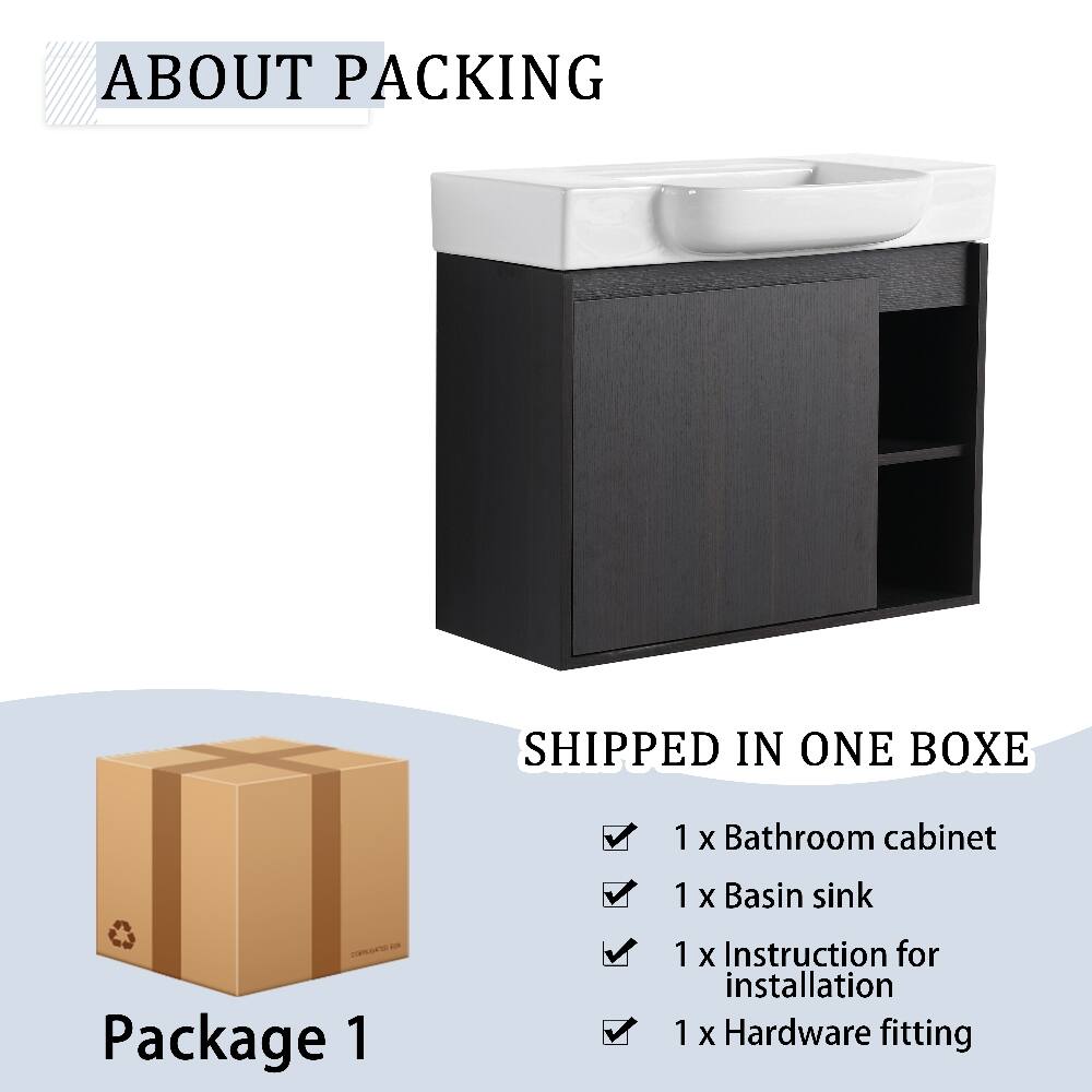 ABOUT PACKING

SHIPPED IN ONE BOX

Package 1

1 x Bathroom cabinet  
1 x Basin sink  
1 x Instruction for installation  
1 x Hardware fitting