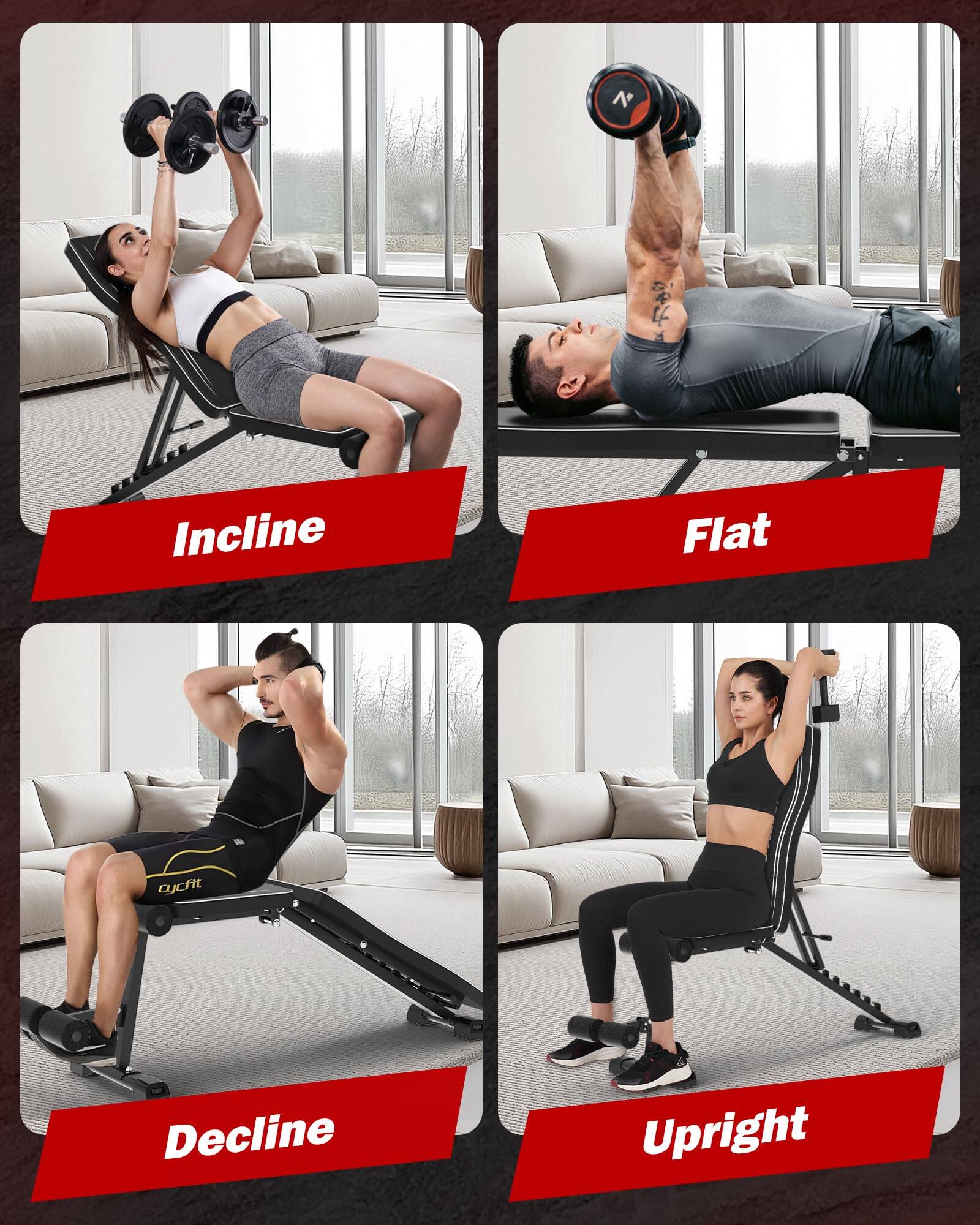 Incline  
Flat  
Decline  
Upright