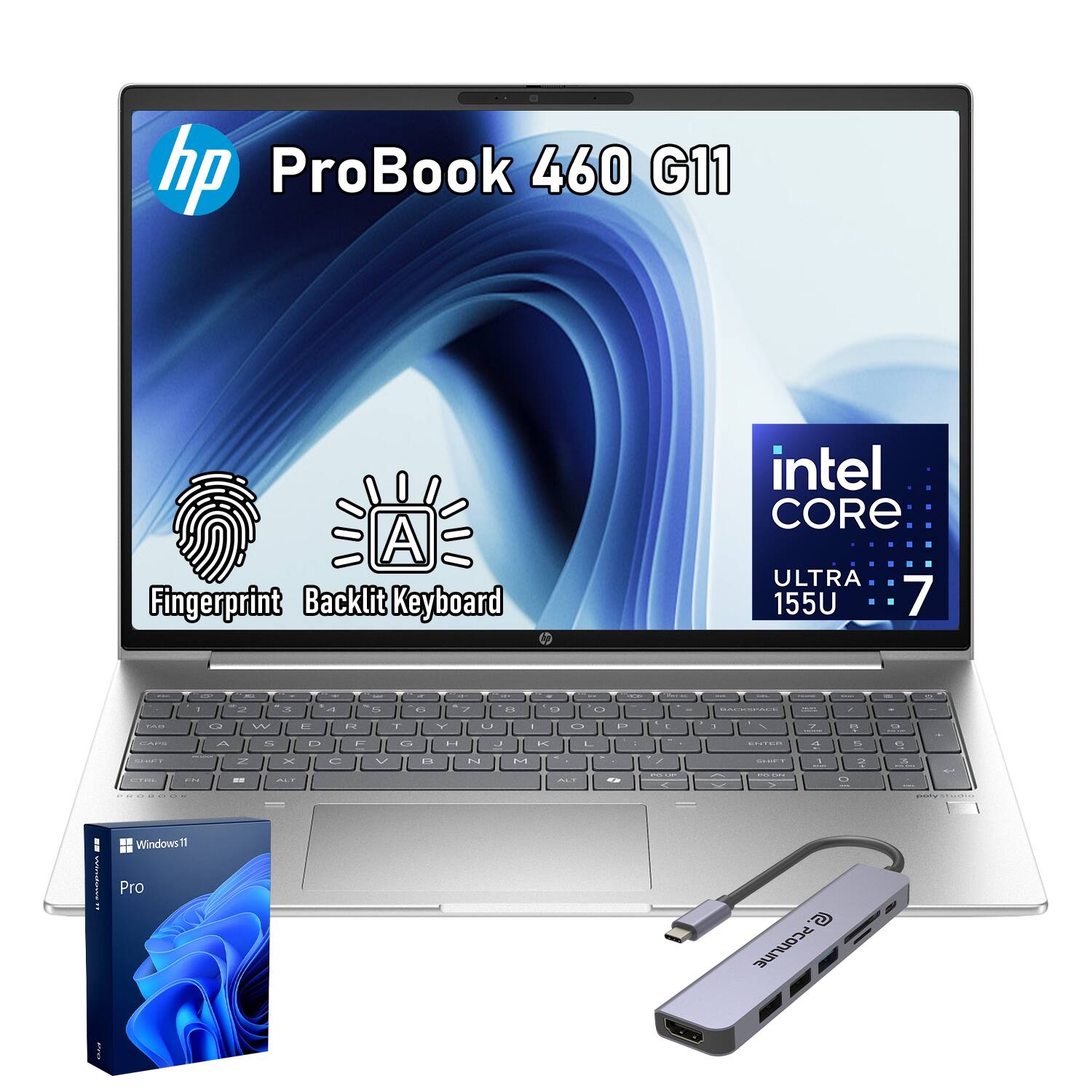 hp ProBook 460 G11  
A Fingerprint Backlit Keyboard  
intel CORE ULTRA 155U 7  
0g :  
- 2  
- 3  
- 4  
- 5  
- 6  
- 7  
- 8  
- 9  
- 0  
- SIAPRAPACE  
- TURA CARS SHUIT  
- Q W E R A S D F  
- Z X C DAY ALT  
- T G V  
- Y H B  
- U J Z  
- I O K L. M ALT  
- P O  
- E / your <  
- C Y  
- 1 ENTER SIGRT - LIFE V  
- 7 a  
- 11 5 2 O  
- 50 L O X => Quolity  
- Windows11 Pro  
- PCONLINE