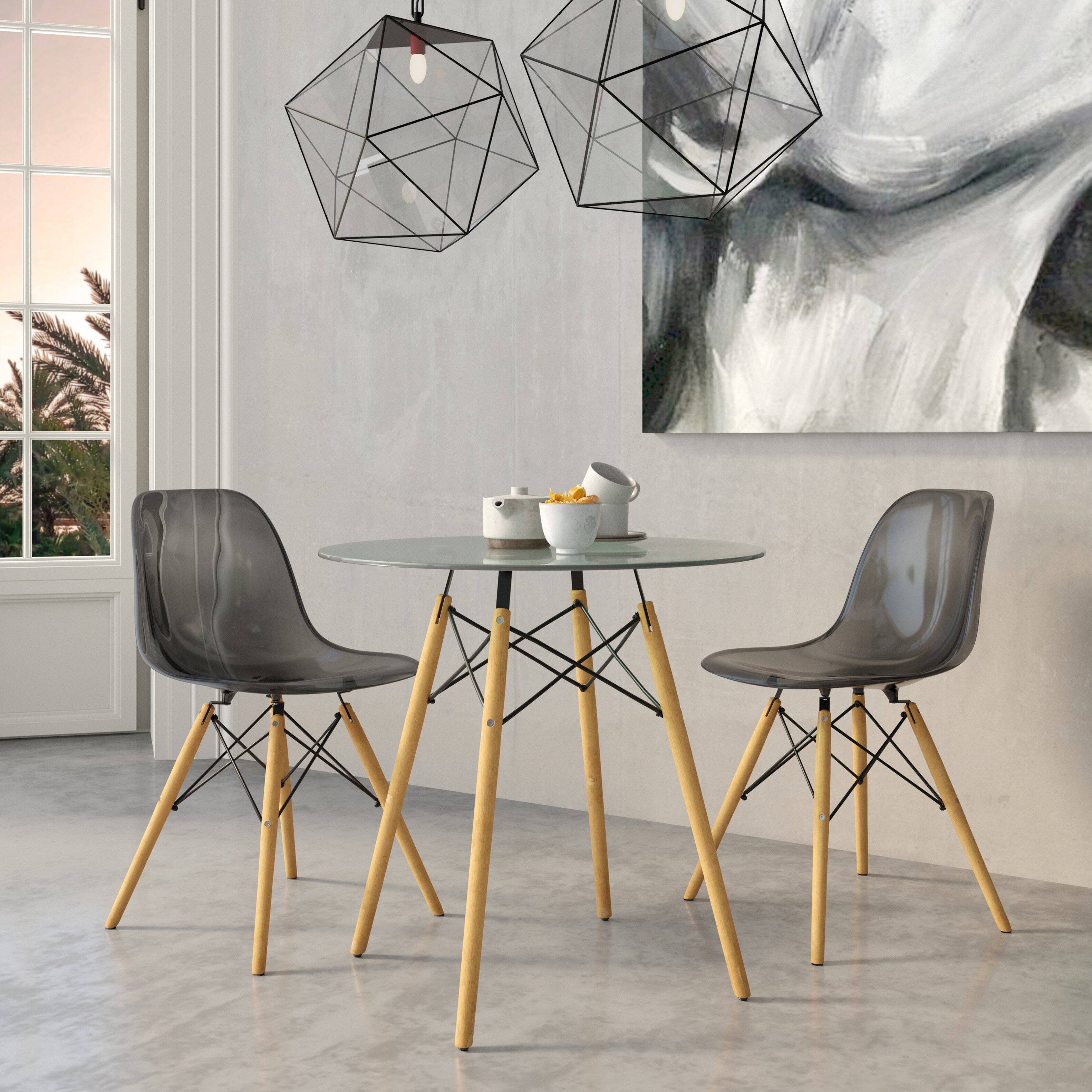 LeisureMod Dover 2 Piece Modern Molded Plastic Dining Chair Set, Eiffel ...