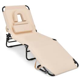 Costway - Beach Chaise Lounge Chair with Face Hole Pillows & 5-Position Adjustable Backrest - Beige