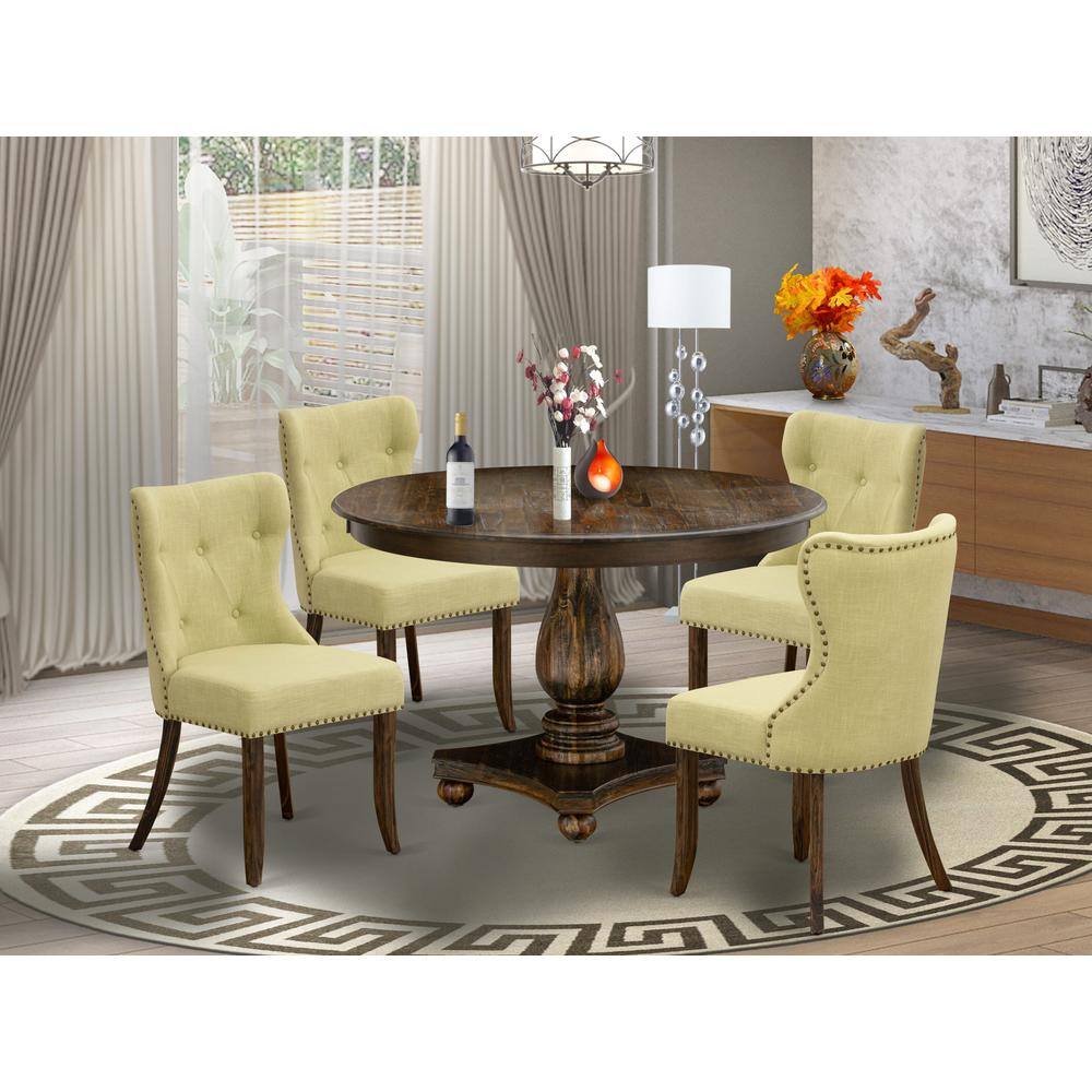 Angle. East West Furniture - East West Furniture 5-Piece Kitchen Table Set - Pedestal Dining Table and 4 Limelight Color Parson Dining Room Chairs - Multi-Color.