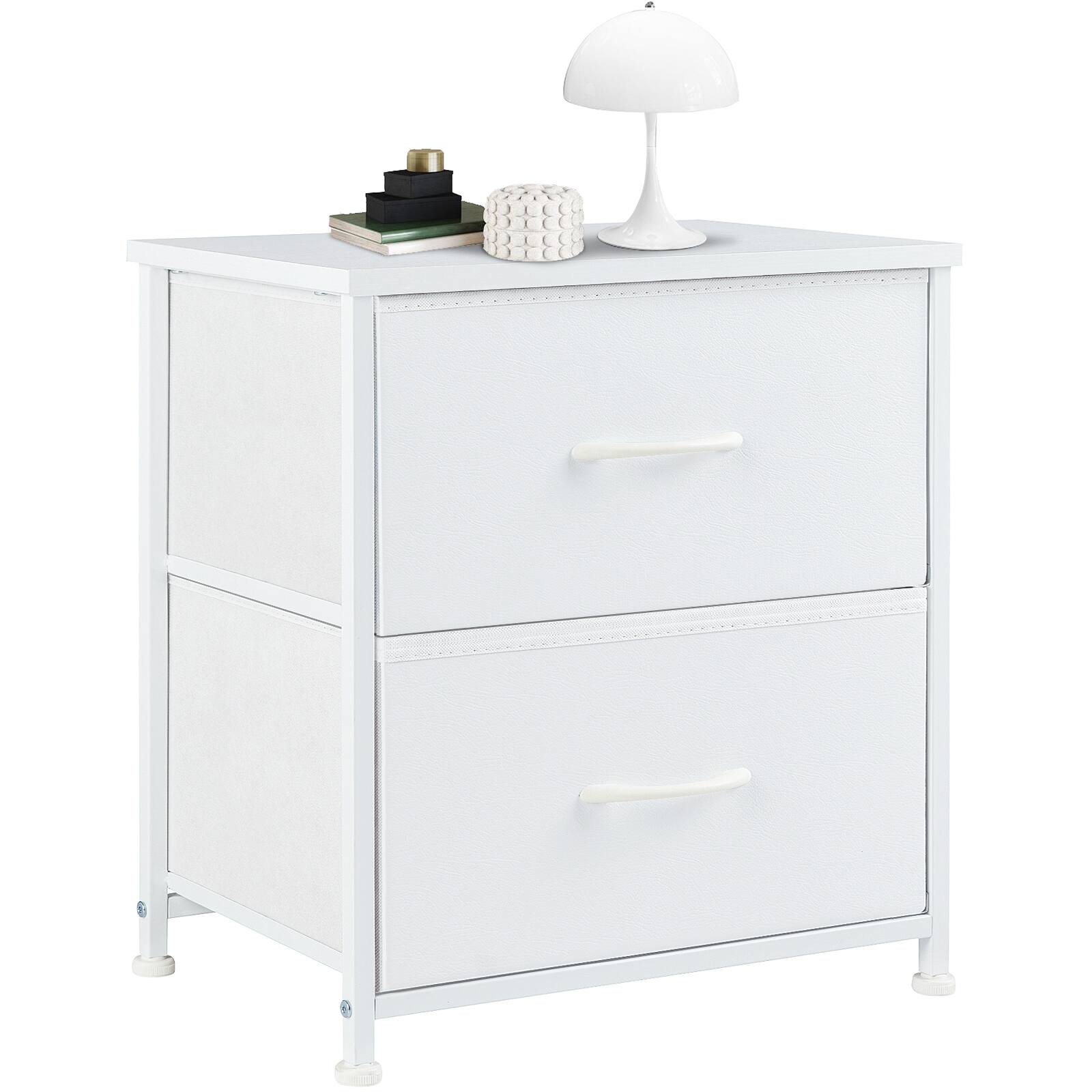 Front. Sweetcrispy - Compact Dresser with 2 Drawers and Metal Frame, Nightstand Side Table for Bedroom, Living Room - White.