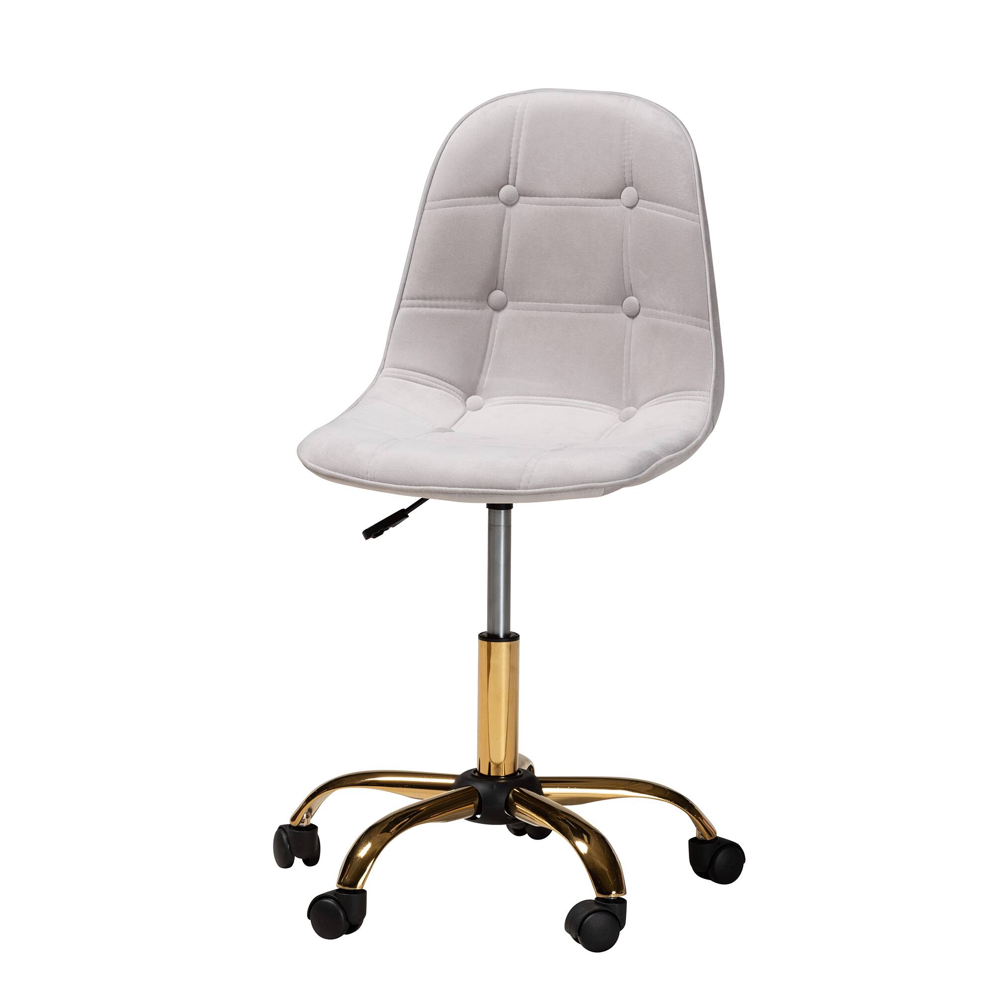 Alt View 1. Baxton Studio - Kabira Contemporary Glam and Luxe Velvet Fabric and Metal Swivel Office chair - Grey/Gold.