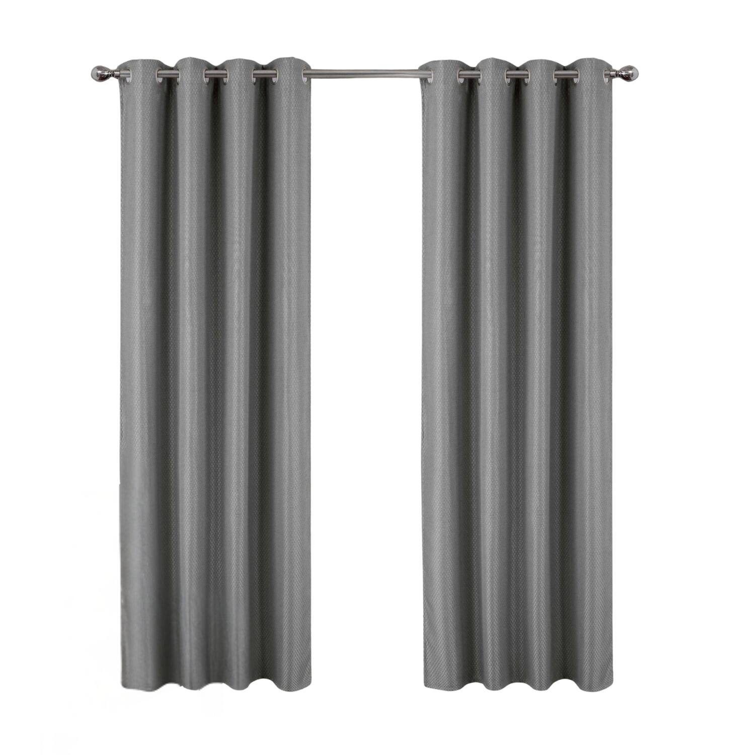 Front. Olivia Gray - Olivia Gray 100% Polyester 250 GSM Basket Weave Ian Luxury Jacquard Blackout Grommet Curtain Panel 54" x 90" Grey - Grey.