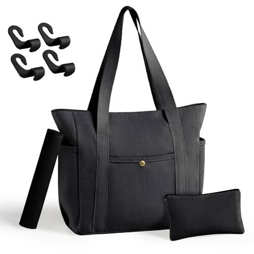 Front. Vulpecula Spade - Zippered Canvas Utility & Travel Tote Bag for Women - Multi-Pocket Compartments | car bag hooks,makeup bag,car hooks - Black.