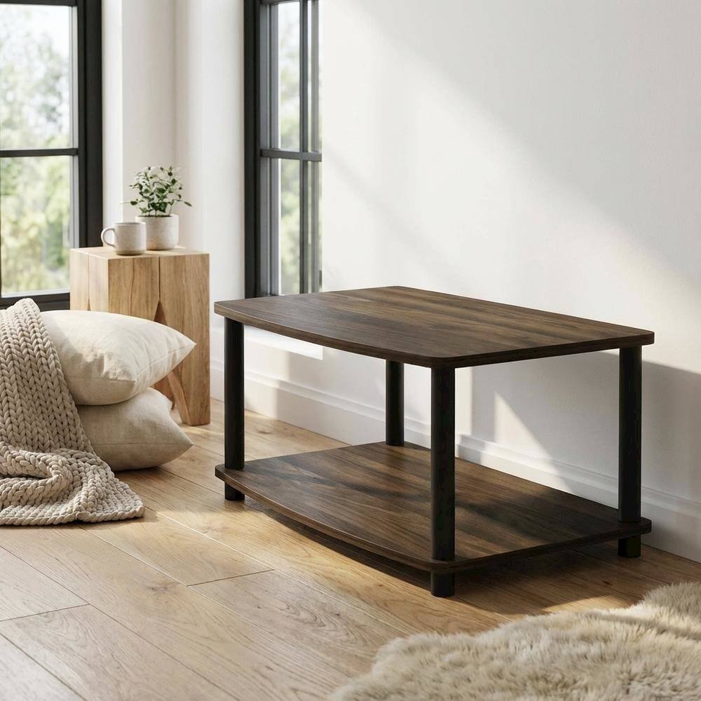 Alt View 2. FurniFact - Wooden TV stand with elevated design and no tools required - Brown Black.
