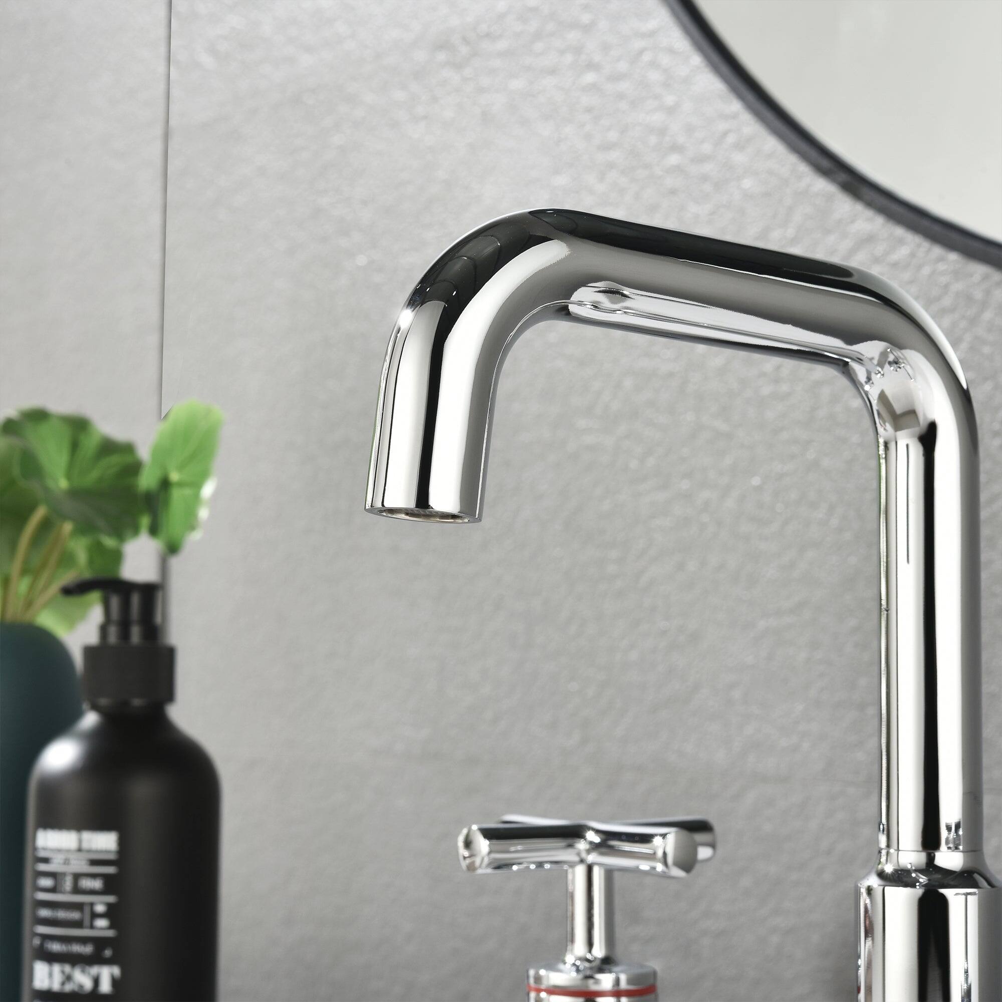 Left. Boyel Living - Brass 8 Inch Widespread Double Handle Bathroom Faucet with Water Supply Hoses and Quick Connected Hose in Chrome - Chrome.