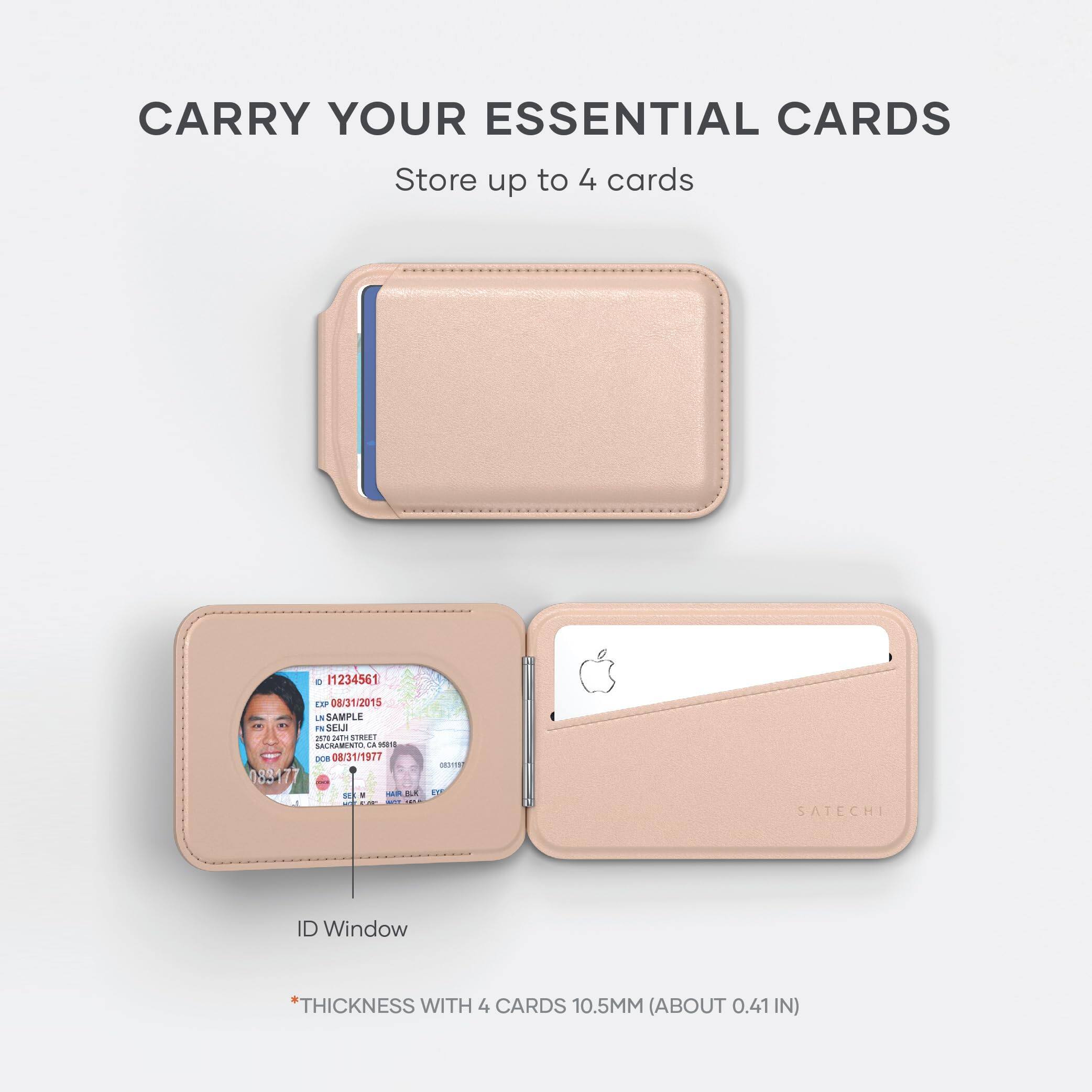 CARRY YOUR ESSENTIAL CARDS  
Store up to 4 cards  

11234561  
LIP 08/31/2015  
UN SAMPLE S  
SUI  
jalm T1  
SACRAMINTO  
da man  
D 08/31/1977  
08347  

ID Window  
*THICKNESS WITH 4 CARDS 10.5MM (ABOUT 0.41 IN)