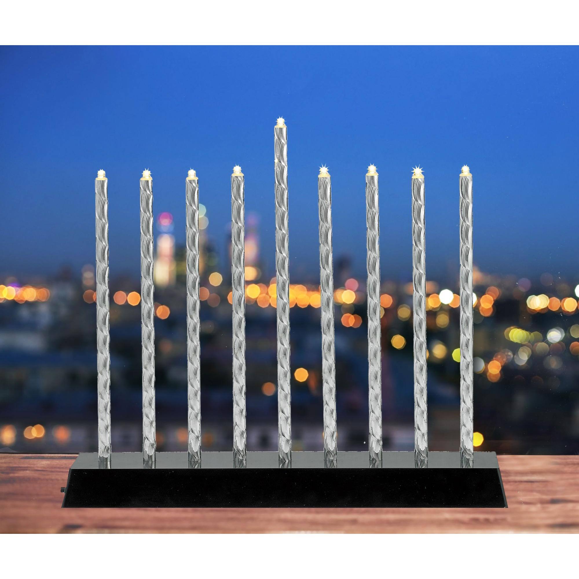 Alt View 1. Rite Lite - LED Lighted Diamond Cut Menorah - 10.5" - Silver - Silver.