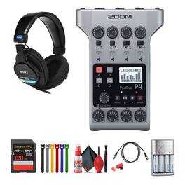 Zoom - PodTrak P4 Portable Podcast Recorder + Headphones, Bundle