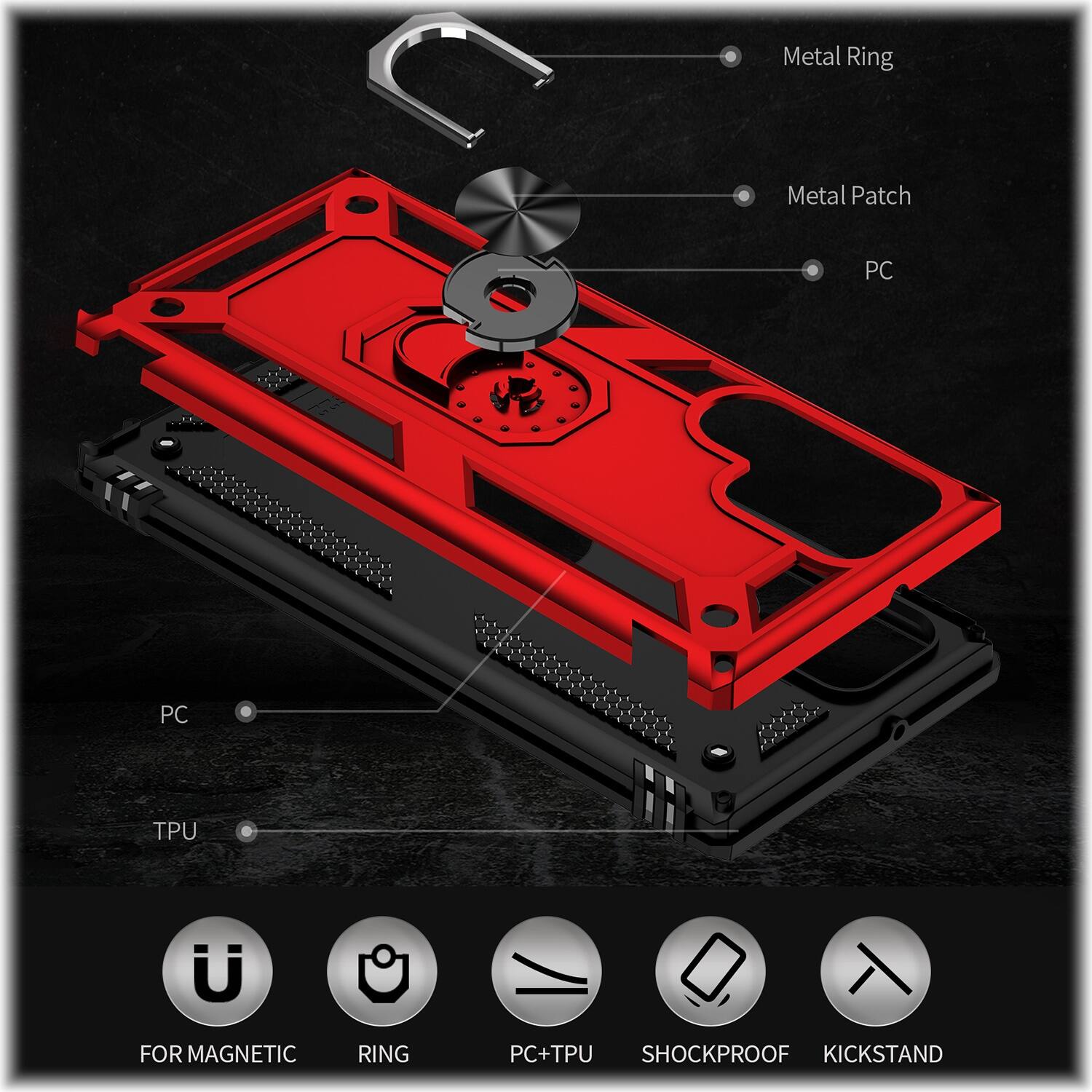 Alt View 16. SaharaCase - Military Kickstand Series Case for Samsung Galaxy S22 Ultra - Red.