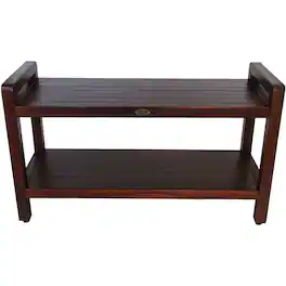 DecoTeak - Eleganto 35"L Teak Wood Shower Bench with LiftAide Arms and Shelf Finish - Woodland Brown