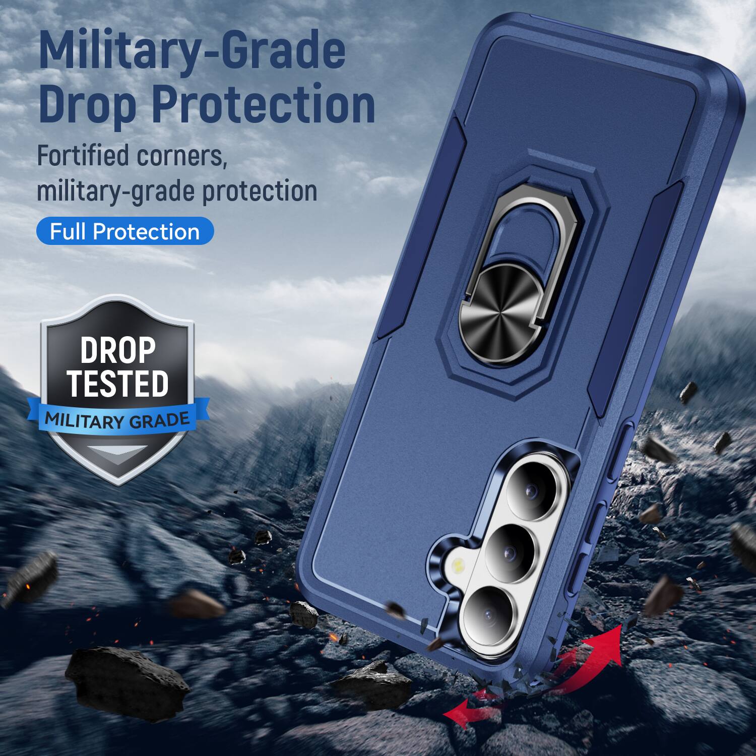 Military-Grade Drop Protection  
Fortified corners, military-grade protection  
Full Protection  

DROP TESTED  
MILITARY GRADE