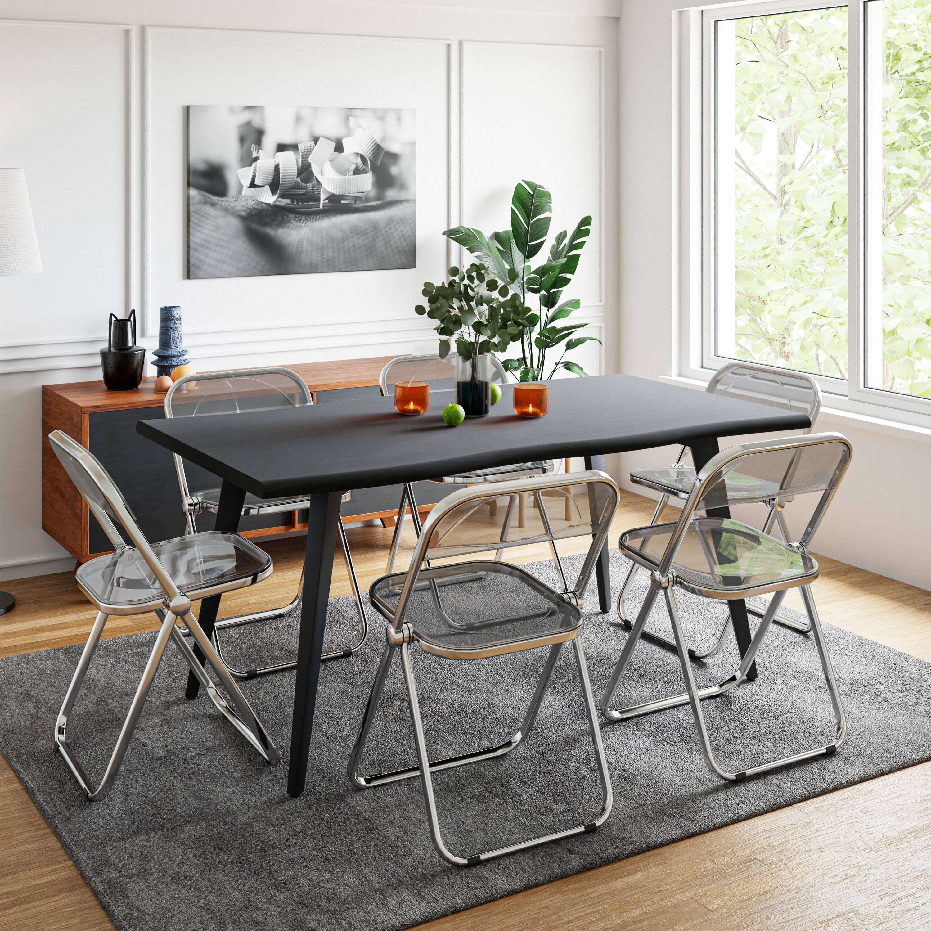 Left. LeisureMod - Lawrence Modern Clear Acrylic Folding Chair with Chrome Steel Frame, Fully Assembled Portable Dining Seat - Transparent Black.