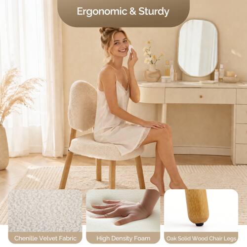 Ergonomic & Sturdy

Chenille Velvet Fabric
High Density Foam
Oak Solid Wood Chair Legs