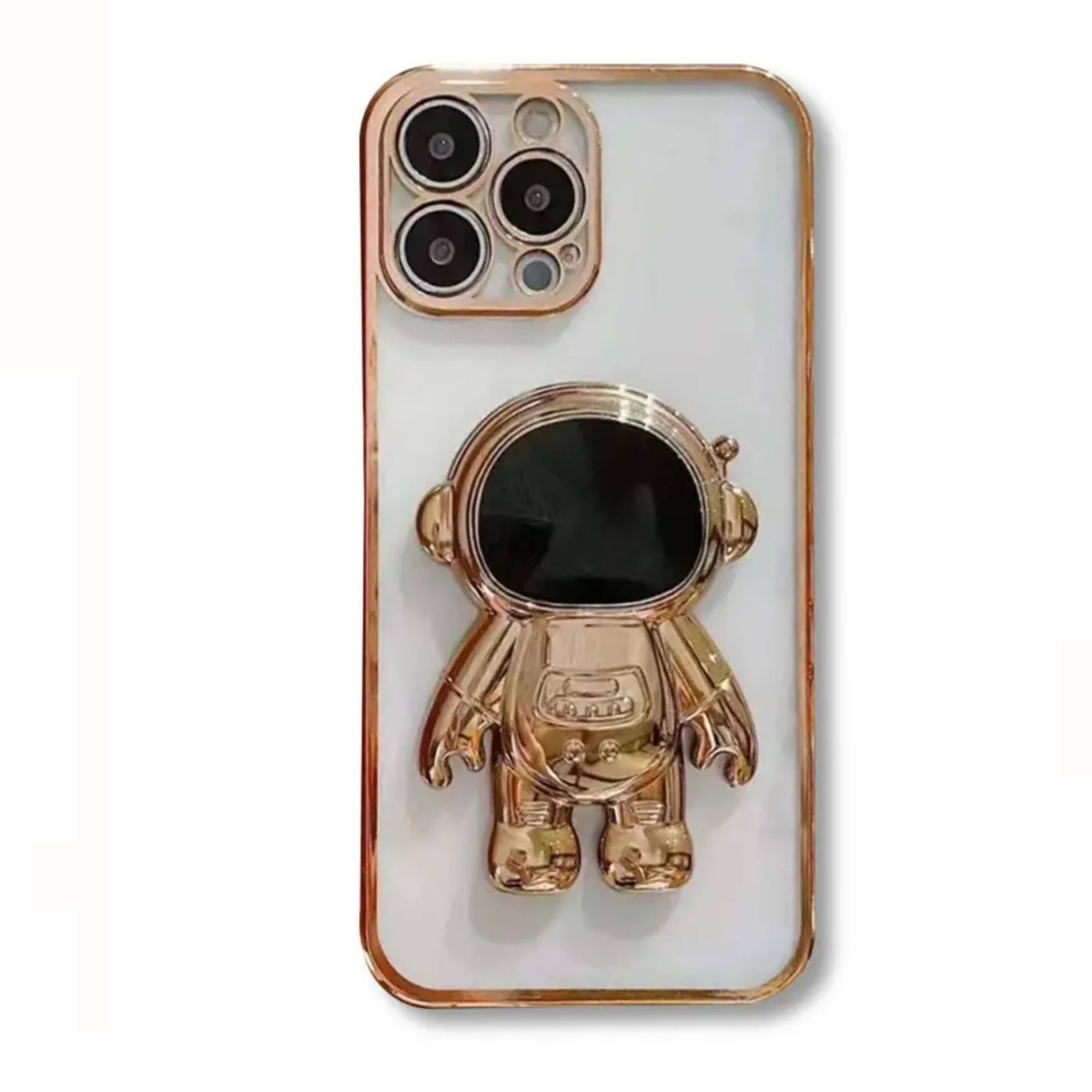 Back. Kitcheniva - Stylish Clear Astronaut iPhone 12 Case With Strong Grip And Shock Resistant Material Silver - Silver.