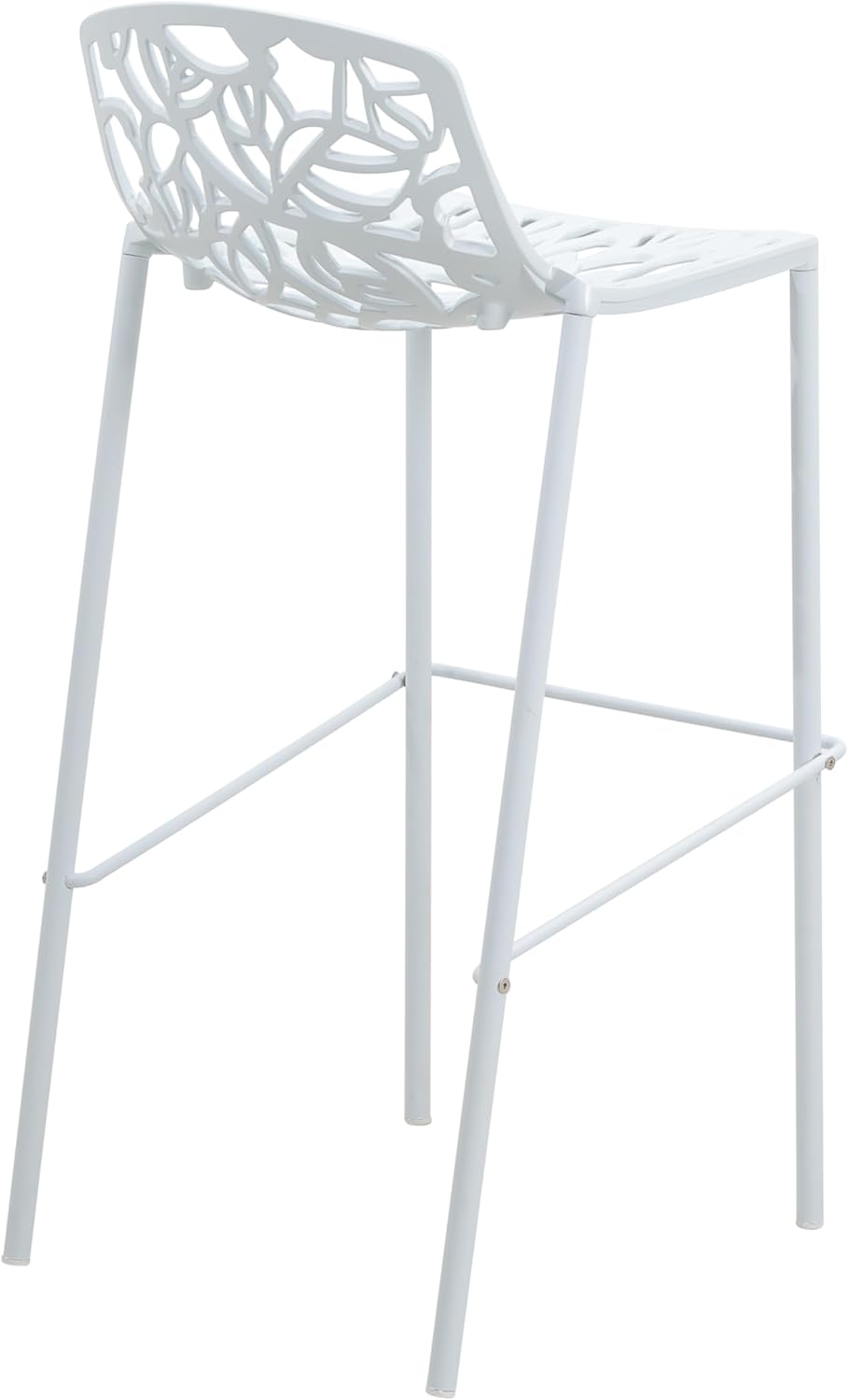 Alt View 1. LeisureMod - Devon 31" Aluminum Bar Stool - Modern Floral Cutout Indoor/Outdoor Patio Stool with Footrest - White.