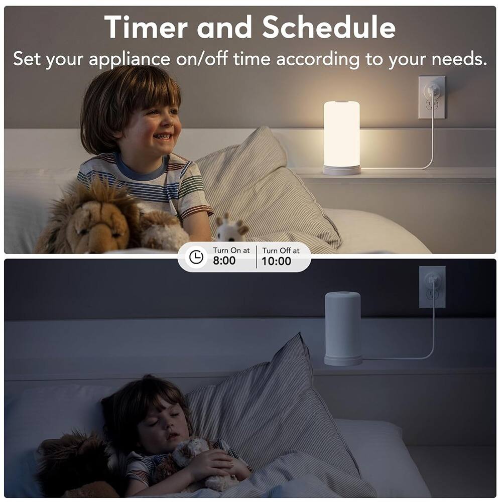 Timer and Schedule  
Set your appliance on/off time according to your needs.  

Turn On at 8:00  
Turn Off at 10:00