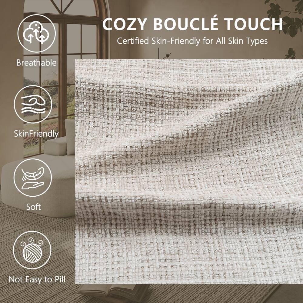 COZY BOUCLÉ TOUCH  
Certified Skin-Friendly for All Skin Types  
Breathable  
SkinFriendly  
Soft  
Not Easy to Pill