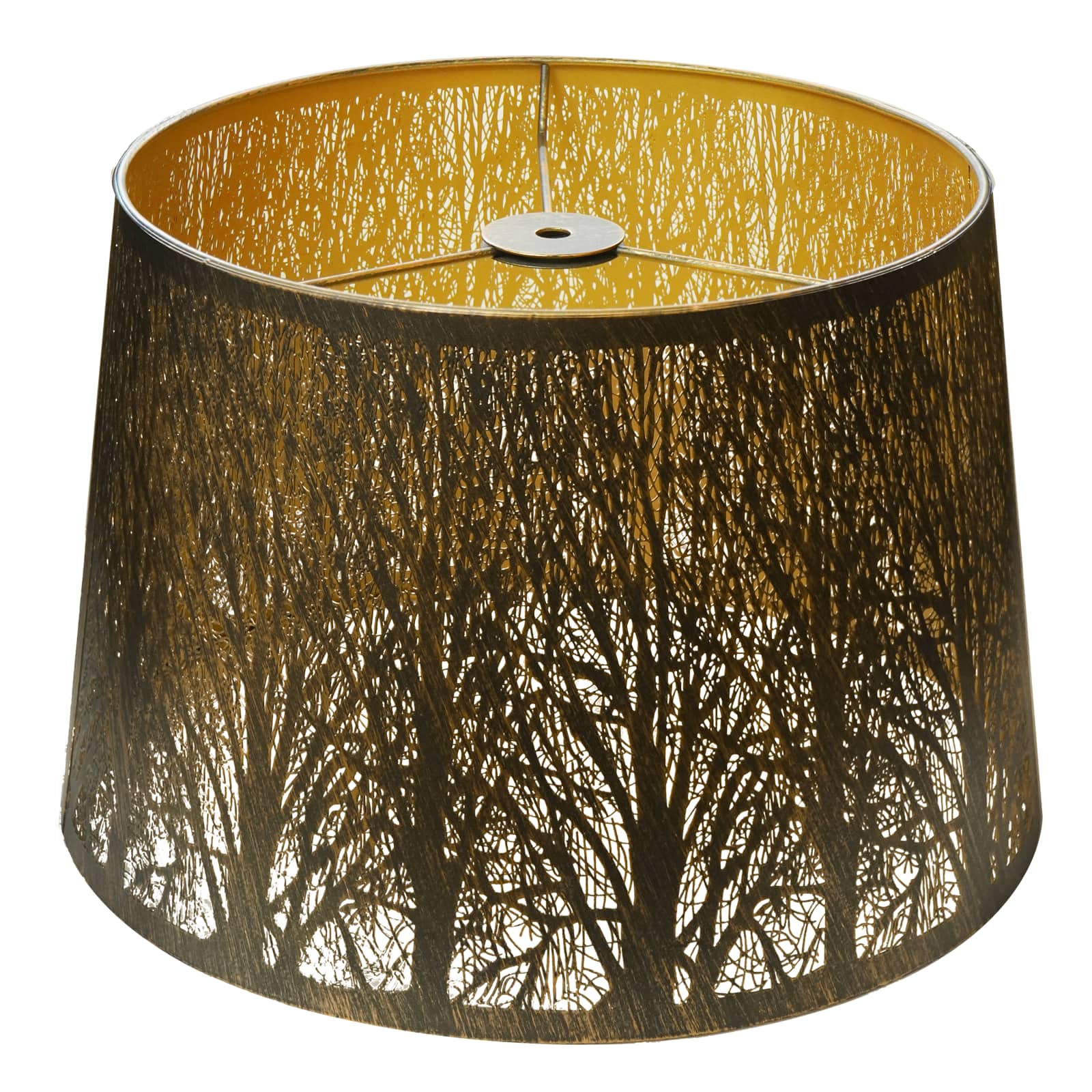 Alucset - Etched Forest Metal Drum Lamp Shade Replacement for Table Lamps - Forest Pattern - Antique Bronze Exterior Gold Interior - Antique Bronze & Gold