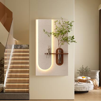 Front. Chateau Abodes - LED 3D Sandstone Wall Decor with Glass Vase, Remote Control & Adjustable Color Lights for Living Room, Bedroom - A - 23.62" x 41.34".