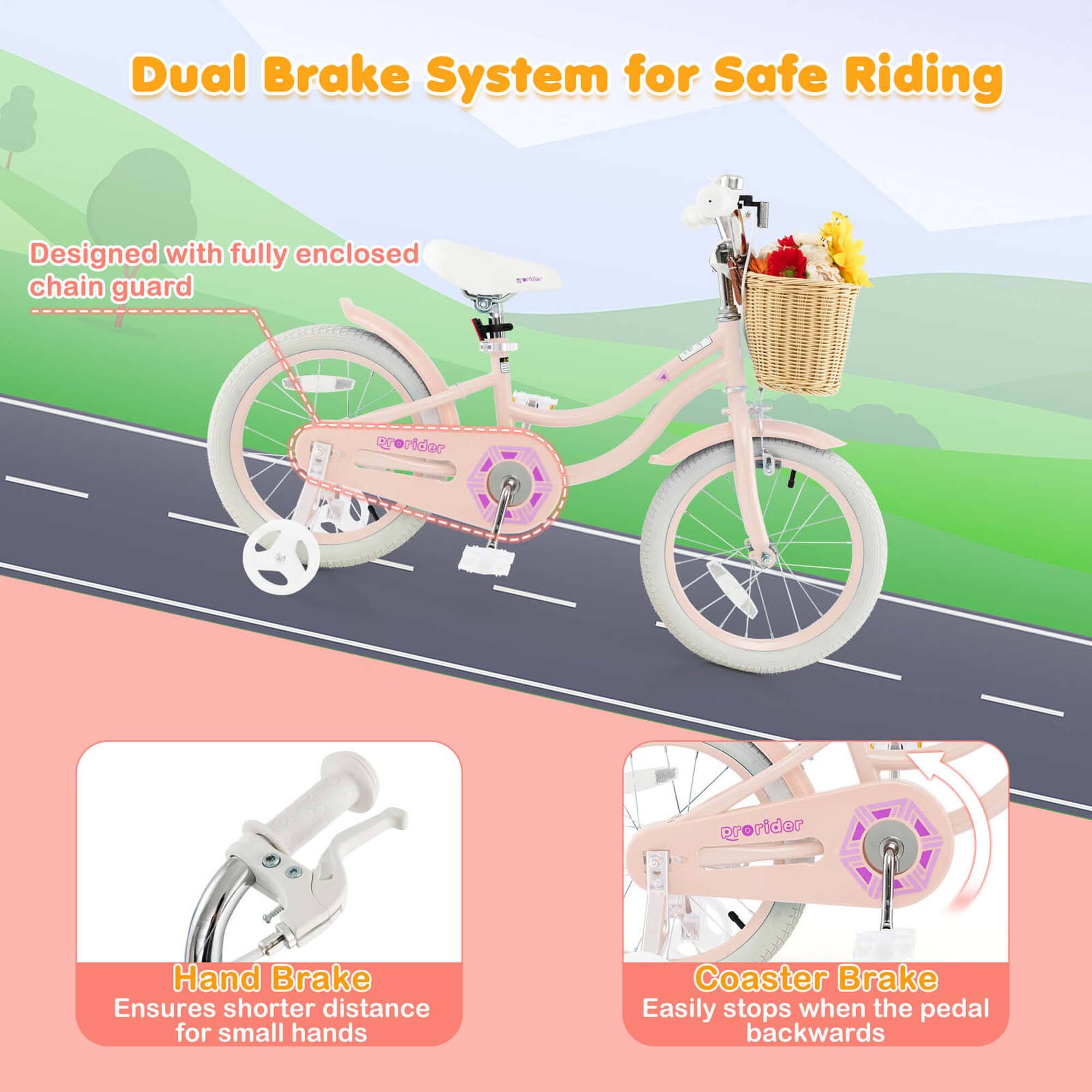 Dual Brake System for Safe Riding

Designed with fully enclosed chain guard

Hand Brake
Ensures shorter distance for small hands

Coaster Brake
Easily stops when the pedal backwards