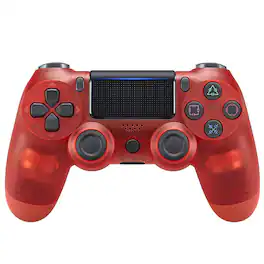 YONWAY - Wireless Bluetooth Game Controller for PlayStation 4, Console Gamepad with Touch Panel, Six-axis Dual Vibration - Transparent Red