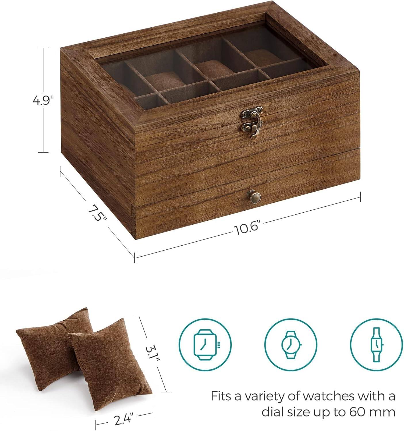 4.9" 7.5" 10.6" 3.1" 2.4" Fits a variety of watches with a dial size up to 60 mm